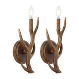 European 5.5" 1-Light Southwestern Bohemian Resin/Iron Faux Antler LED Sconce Set 2