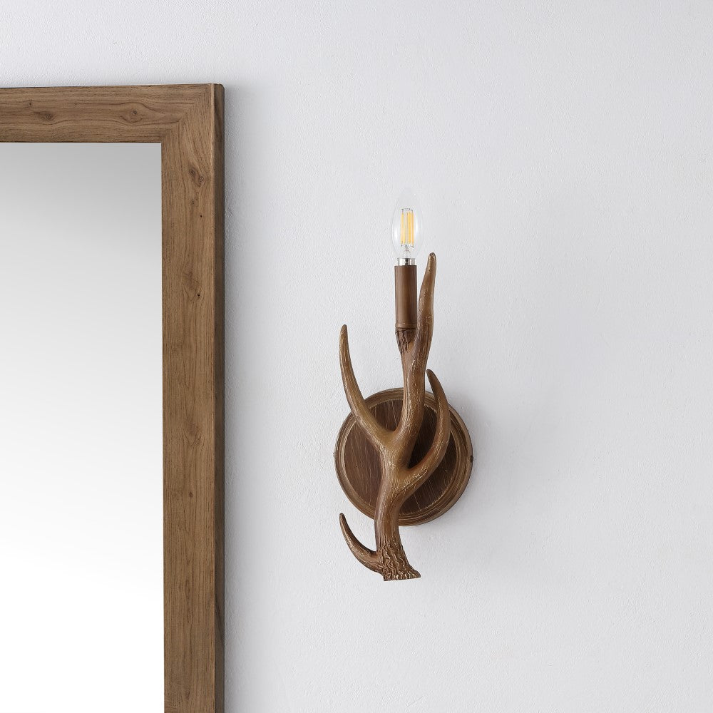 European 5.5" 1-Light Southwestern Bohemian Resin/Iron Faux Antler LED Sconce Set 2