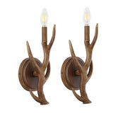 European 5.5" 1-Light Southwestern Bohemian Resin/Iron Faux Antler LED Sconce Set 2