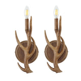European 5.5" 1-Light Southwestern Bohemian Resin/Iron Faux Antler LED Sconce Set 2