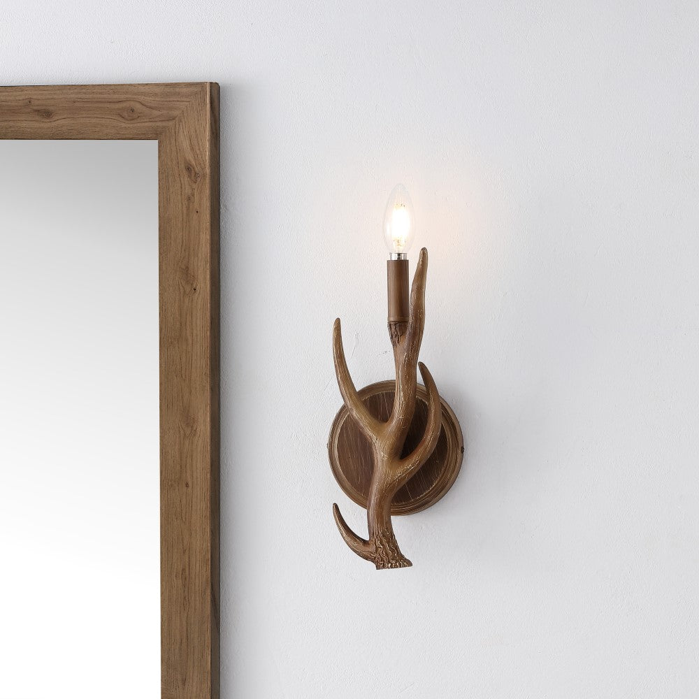 European 5.5" 1-Light Southwestern Bohemian Resin/Iron Faux Antler LED Sconce Set 2