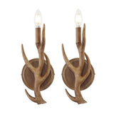 European 5.5" 1-Light Southwestern Bohemian Resin/Iron Faux Antler LED Sconce Set 2