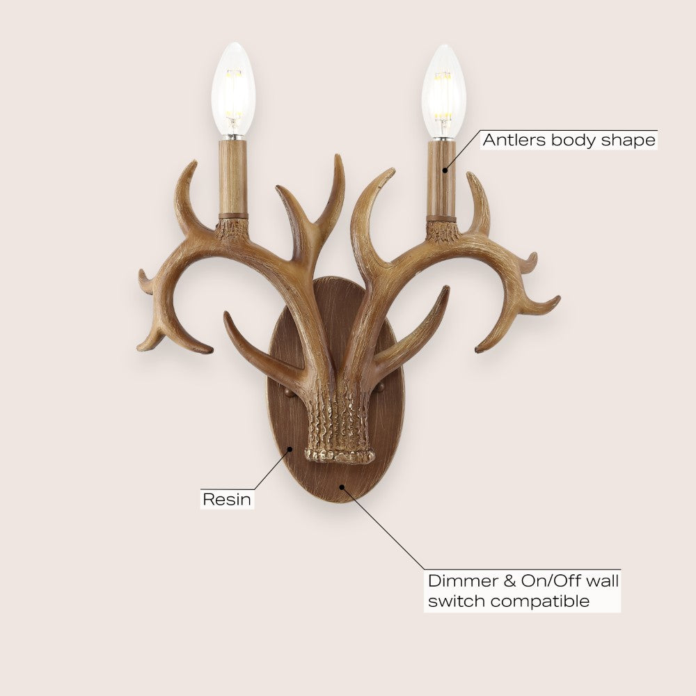 Antler 13.25" 2-Light Southwestern Bohemian Resin/Iron Faux Antler LED Sconce