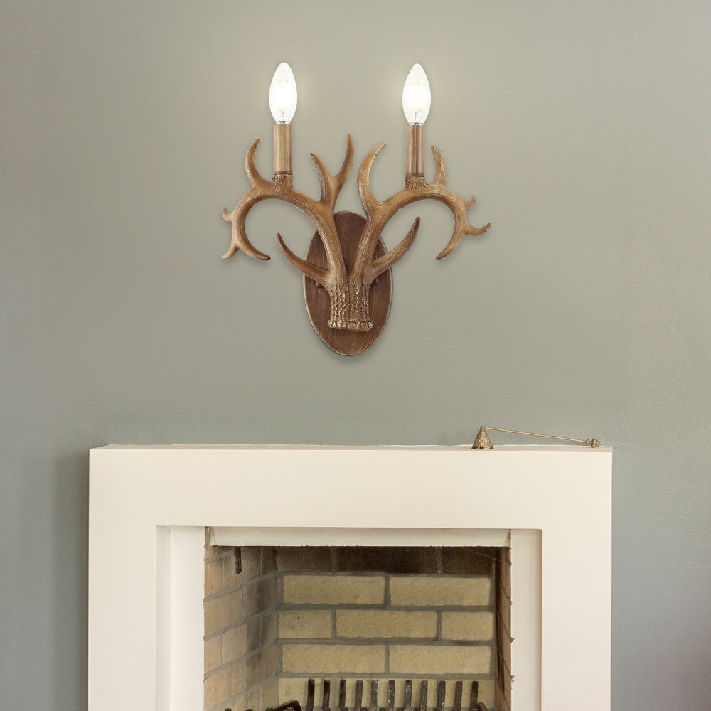 Antler 13.25" 2-Light Southwestern Bohemian Resin/Iron Faux Antler LED Sconce