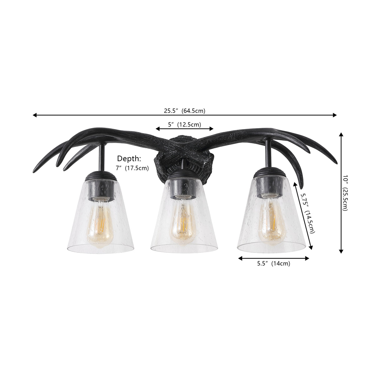 allen 25.5" 3-Light Southwestern Bohemian Resin/Seeded Glass Faux Antler LED Vanity Light