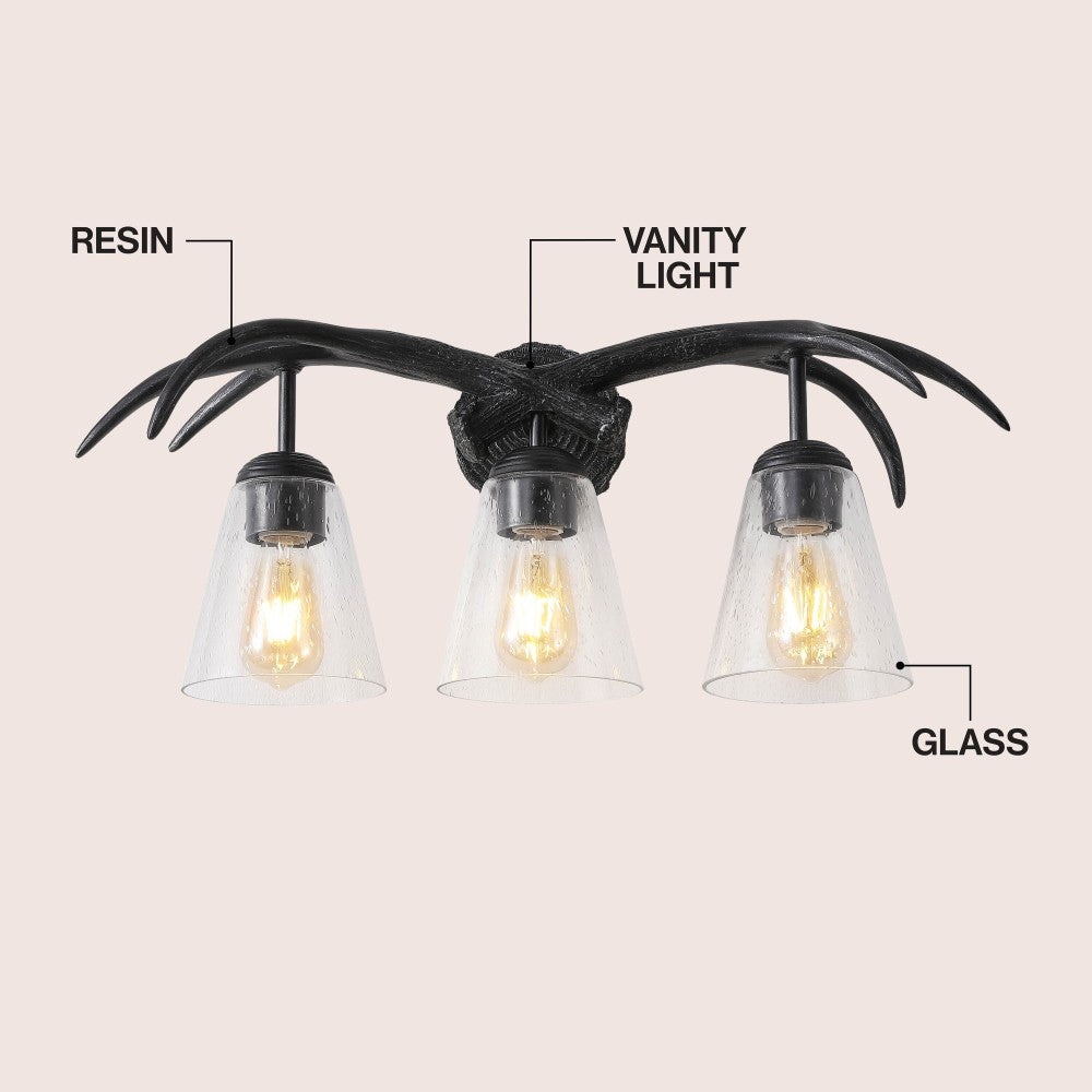 allen 25.5" 3-Light Southwestern Bohemian Resin/Seeded Glass Faux Antler LED Vanity Light