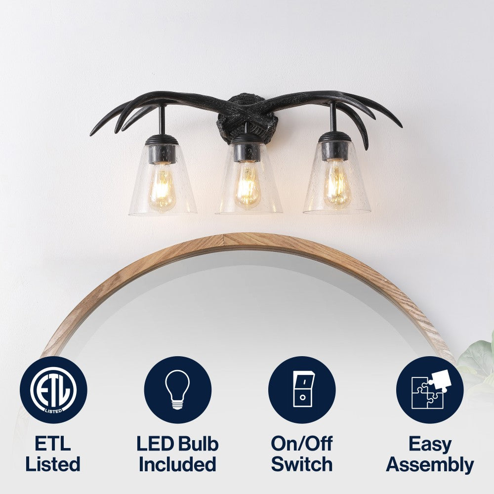 allen 25.5" 3-Light Southwestern Bohemian Resin/Seeded Glass Faux Antler LED Vanity Light