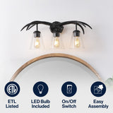 allen 25.5" 3-Light Southwestern Bohemian Resin/Seeded Glass Faux Antler LED Vanity Light