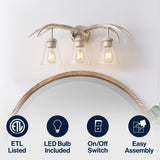 allen 25.5" 3-Light Southwestern Bohemian Resin/Seeded Glass Faux Antler LED Vanity Light