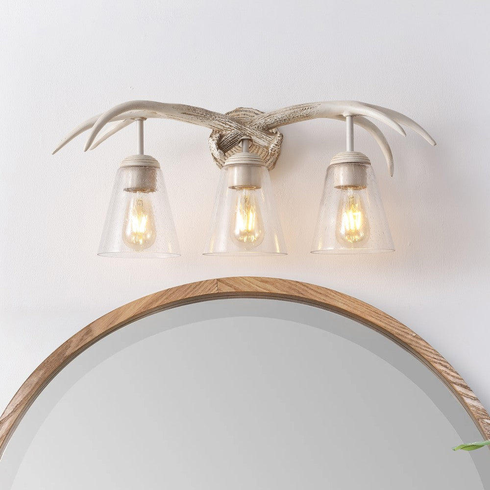 allen 25.5" 3-Light Southwestern Bohemian Resin/Seeded Glass Faux Antler LED Vanity Light