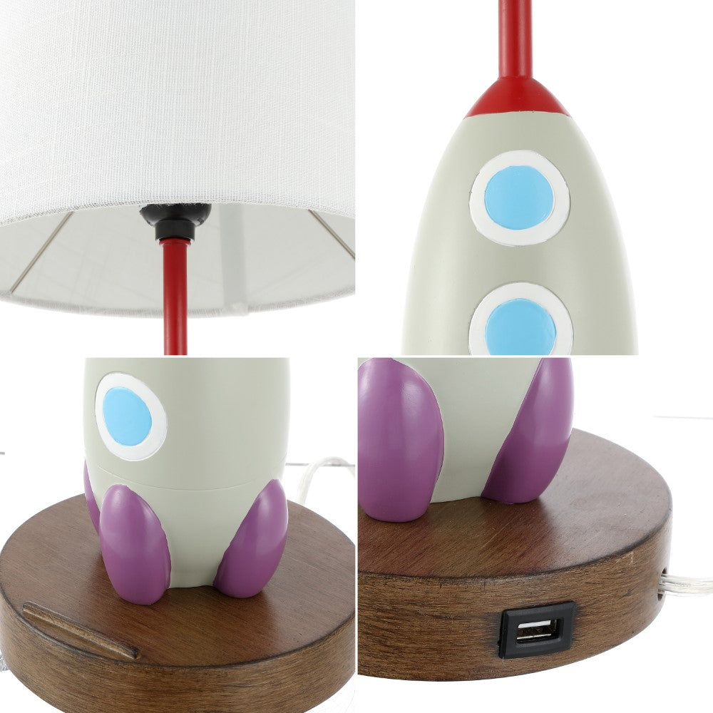 Hamilton 17.5" Coastal Style Iron/Resin Rocket LED Kids' Table Lamp with Phone Stand and USB Charging Port