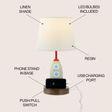 Hamilton 17.5" Coastal Style Iron/Resin Rocket LED Kids' Table Lamp with Phone Stand and USB Charging Port