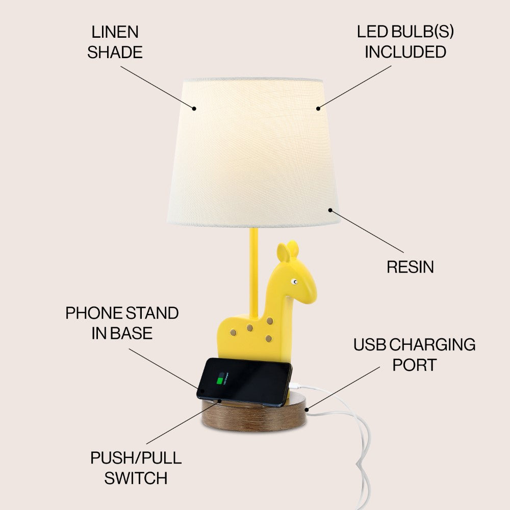 Giraffe 17.5" Mid-Century Vintage Iron/Resin Giraffe LED Kids' Table Lamp with Phone Stand and USB Charging Port