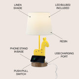 Giraffe 17.5" Mid-Century Vintage Iron/Resin Giraffe LED Kids' Table Lamp with Phone Stand and USB Charging Port