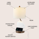 Novelty Bohemian Designer Iron/Resin Elephant LED Kids Table Lamp with Phone Stand and USB Charging Port