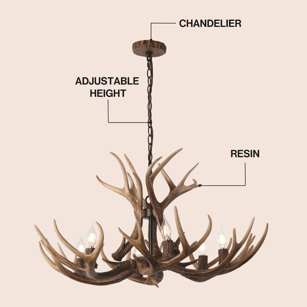 Thakar Adjustable Resin Antler 6-Light Chandelier