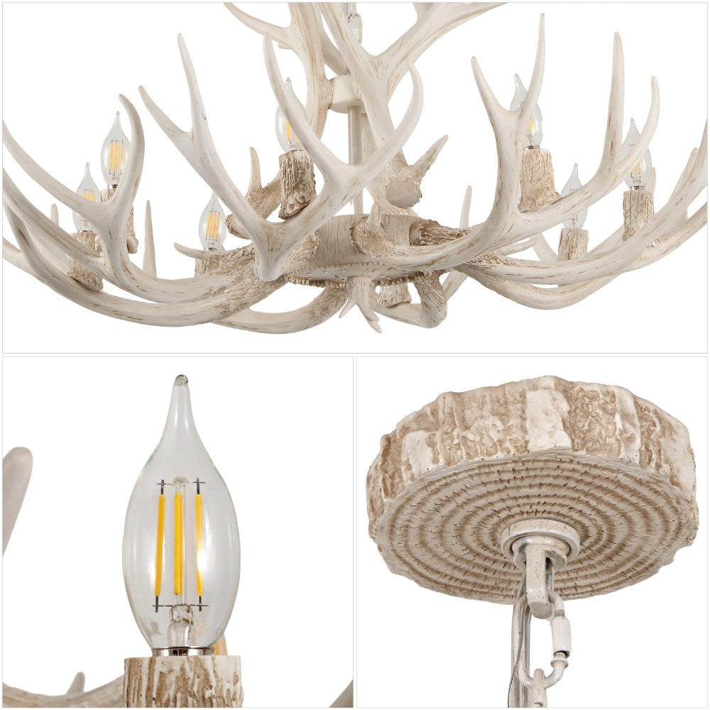 Azure Rustic Farmhouse Adjustable Resin Antler LED Chandelier