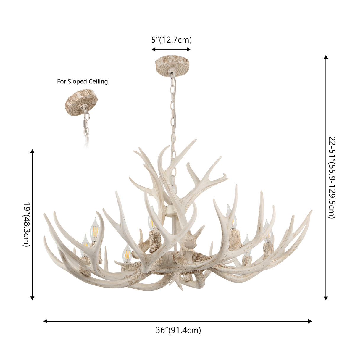 Azure Rustic Farmhouse Adjustable Resin Antler LED Chandelier