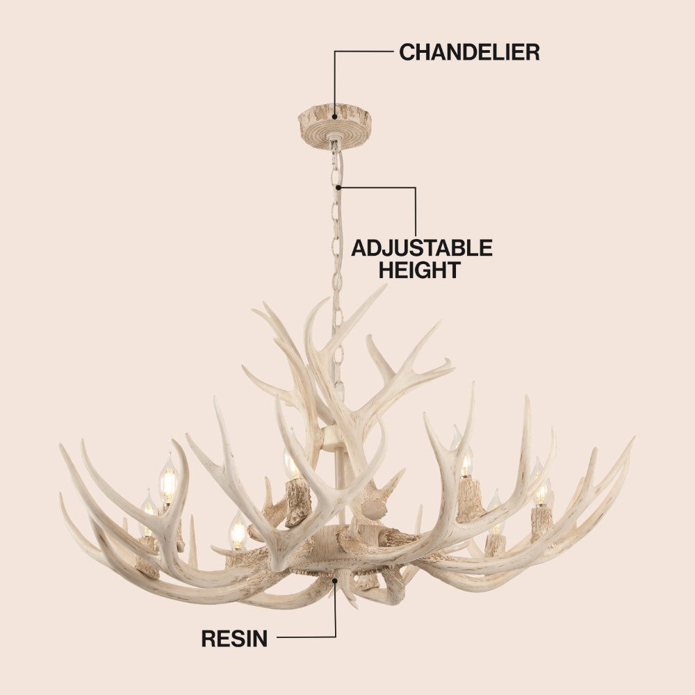 Azure Rustic Farmhouse Adjustable Resin Antler LED Chandelier