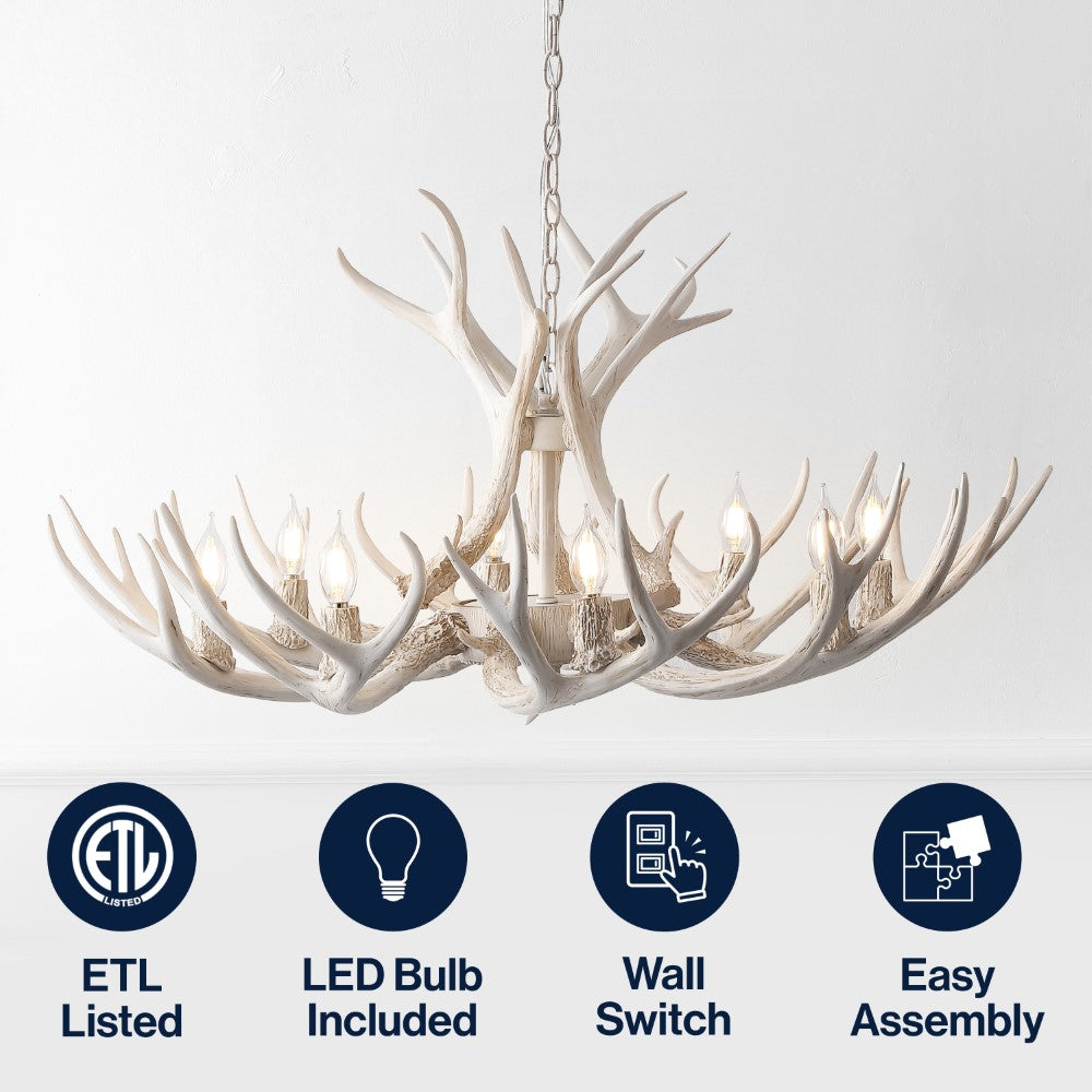 Azure Rustic Farmhouse Adjustable Resin Antler LED Chandelier