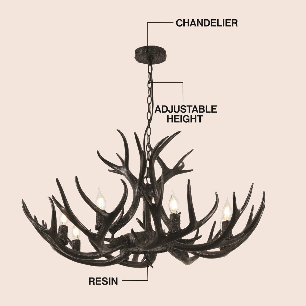 Azure Rustic Farmhouse Adjustable Resin Antler LED Chandelier