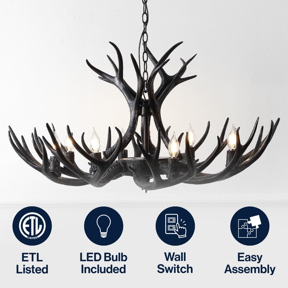 Azure Rustic Farmhouse Adjustable Resin Antler LED Chandelier