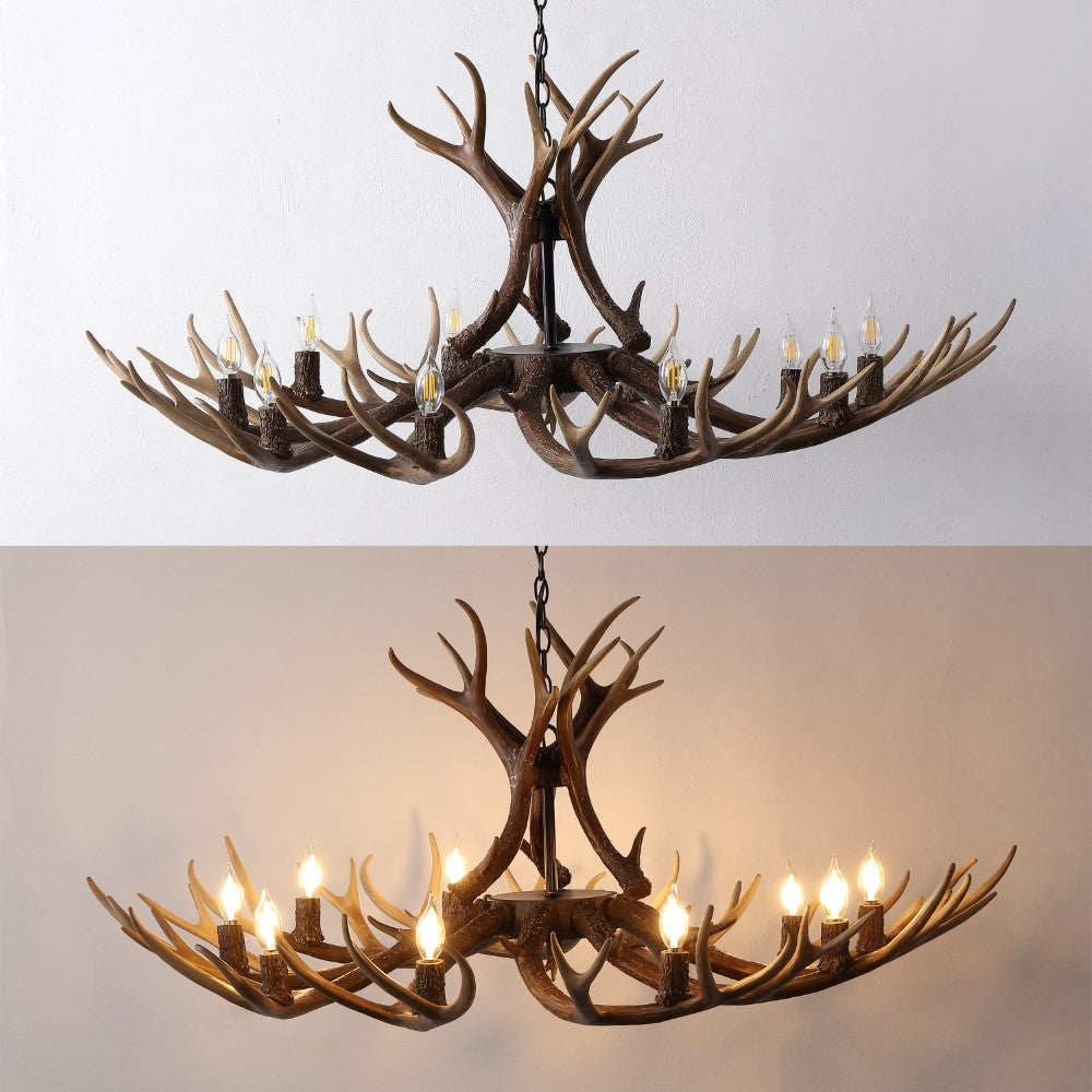 Azure Rustic Farmhouse Adjustable Resin Antler LED Chandelier