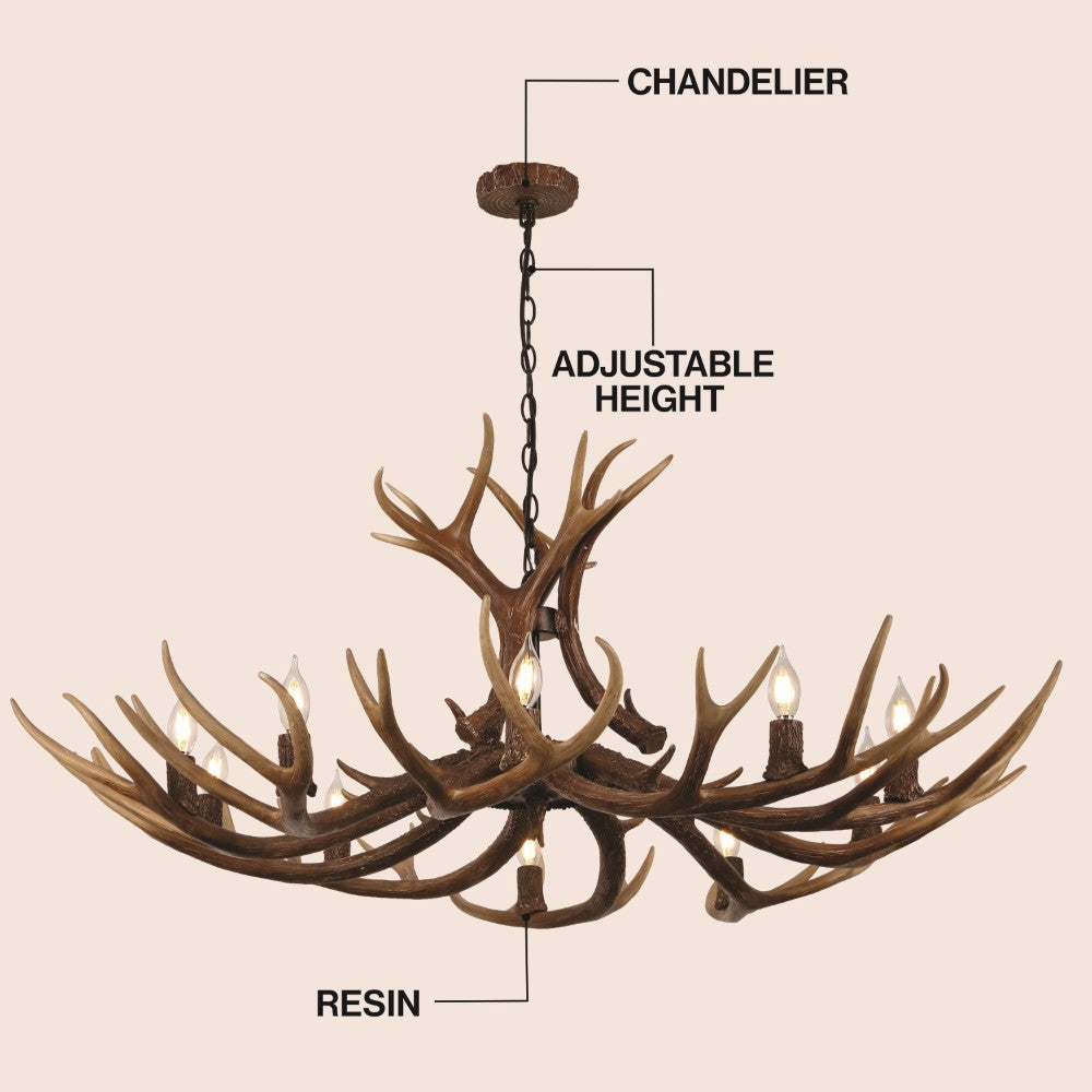 Azure Rustic Farmhouse Adjustable Resin Antler LED Chandelier