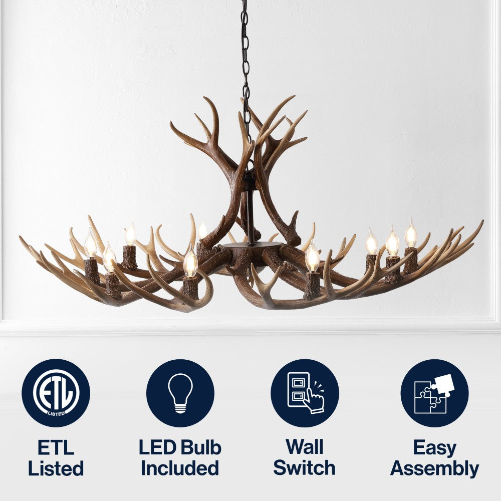 Azure Rustic Farmhouse Adjustable Resin Antler LED Chandelier