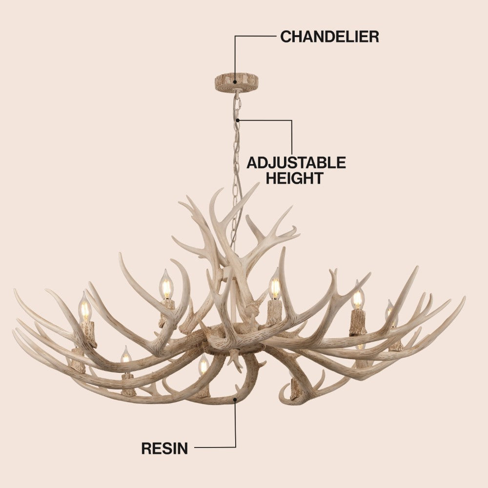 Azure Rustic Farmhouse Adjustable Resin Antler LED Chandelier