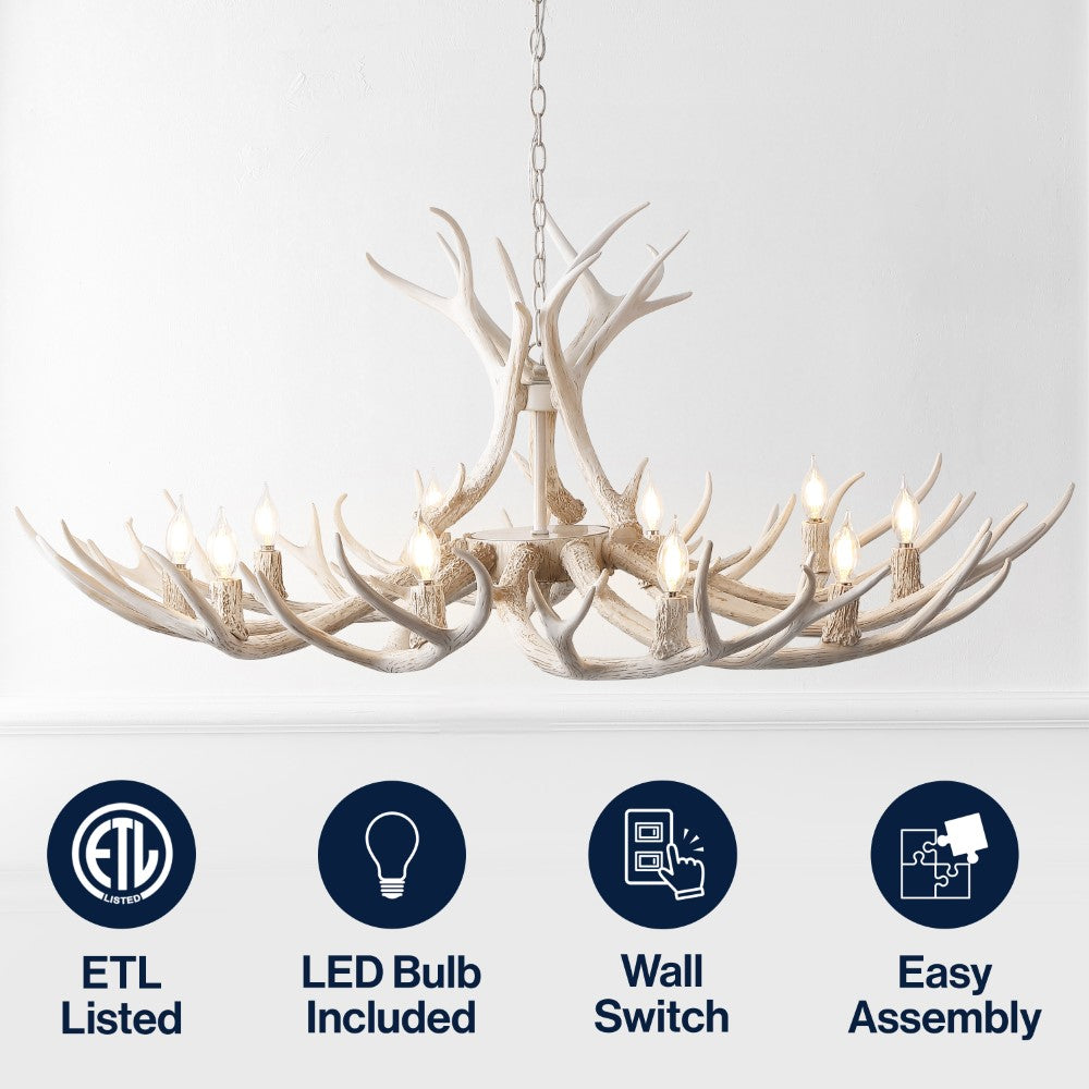 Azure Rustic Farmhouse Adjustable Resin Antler LED Chandelier