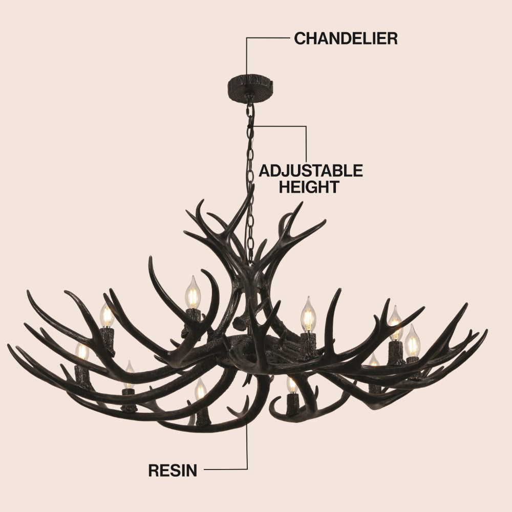 Azure Rustic Farmhouse Adjustable Resin Antler LED Chandelier