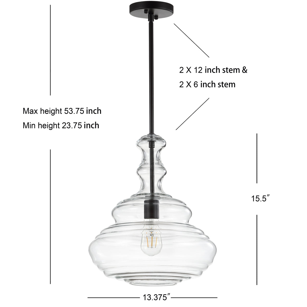 Volga 13.37" Glass/Metal LED Pendant