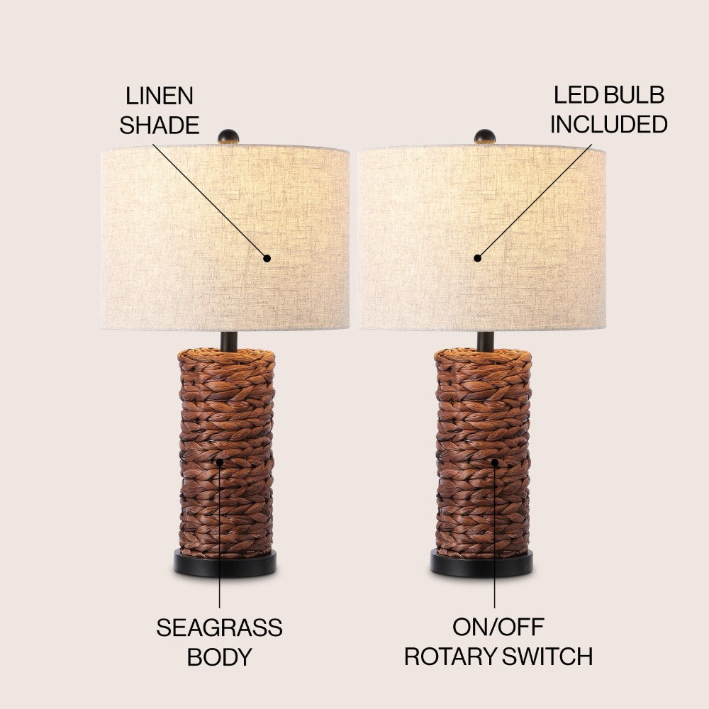 Sharon 25" Sea Grass LED Table Lamp, Set of 2