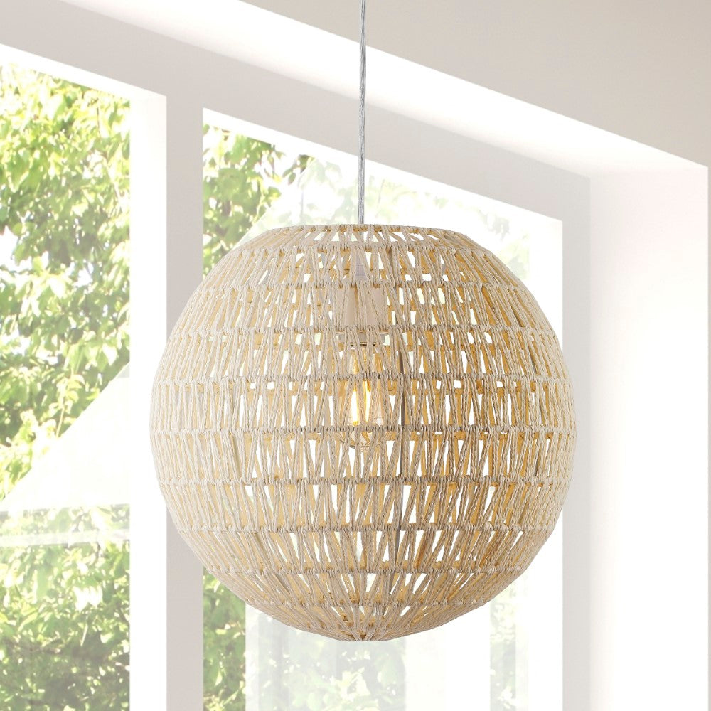 Derrick 15.7" Woven Rattan Orb LED Pendant