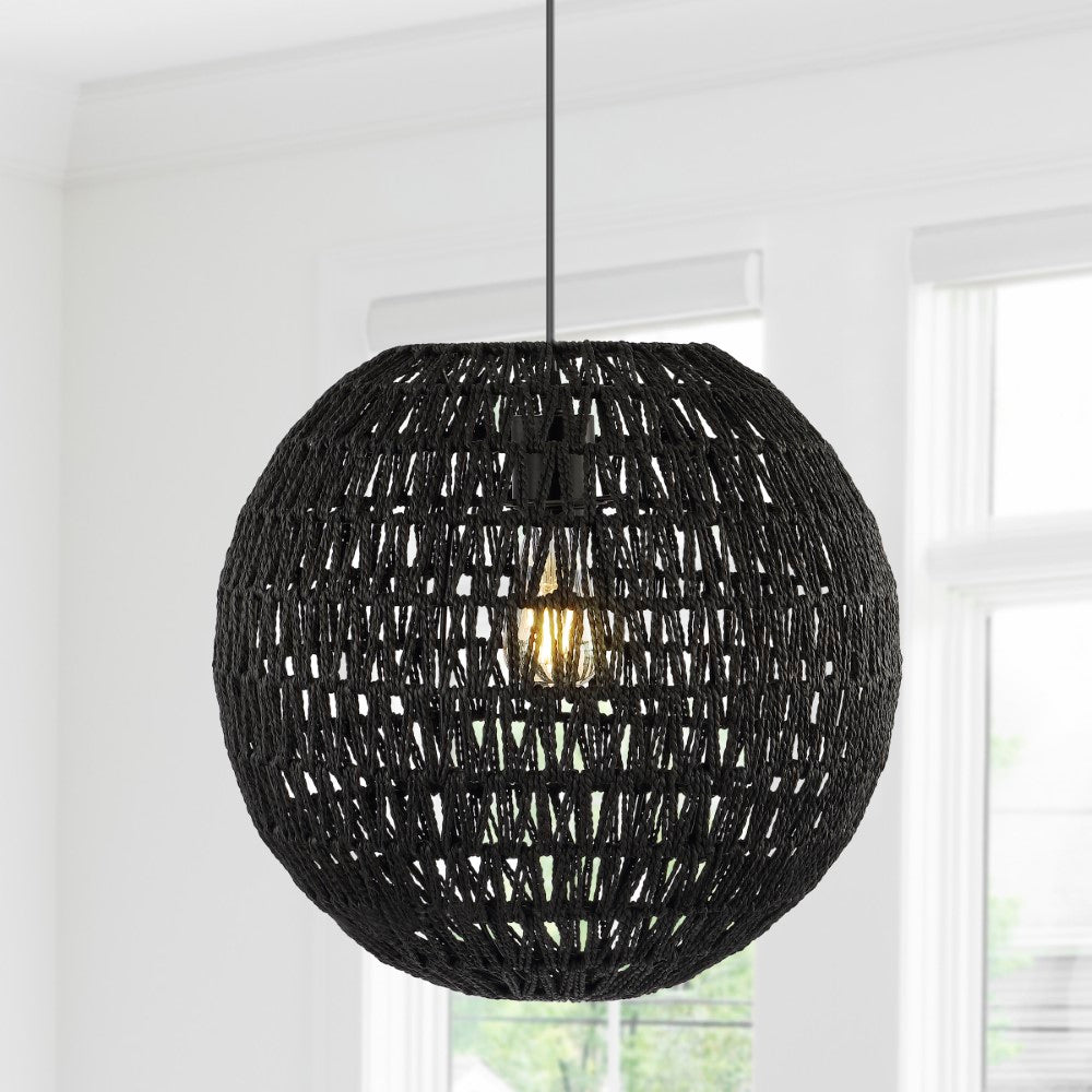 Derrick 15.7" Woven Rattan Orb LED Pendant