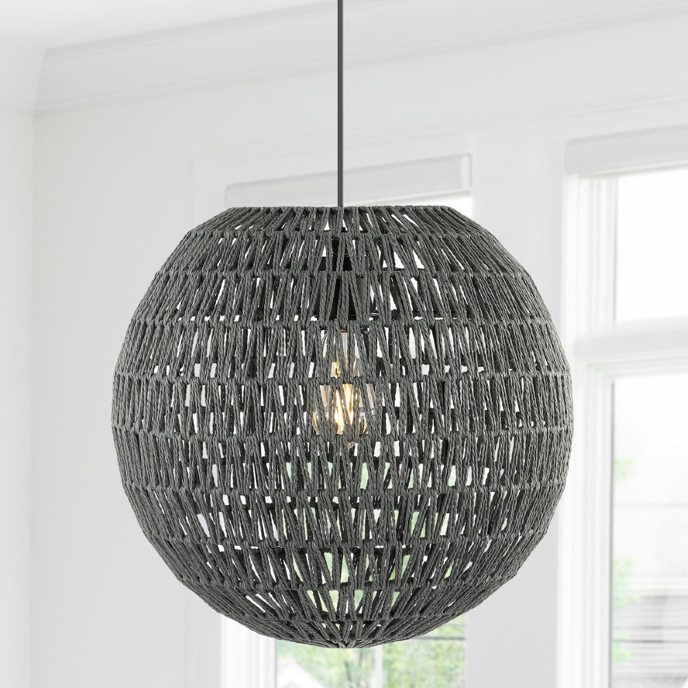 Derrick 15.7" Woven Rattan Orb LED Pendant