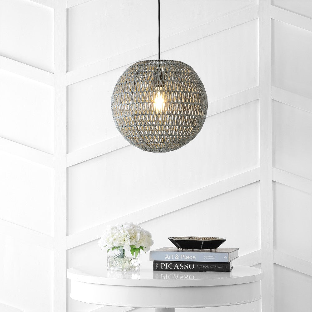 Derrick 15.7" Woven Rattan Orb LED Pendant
