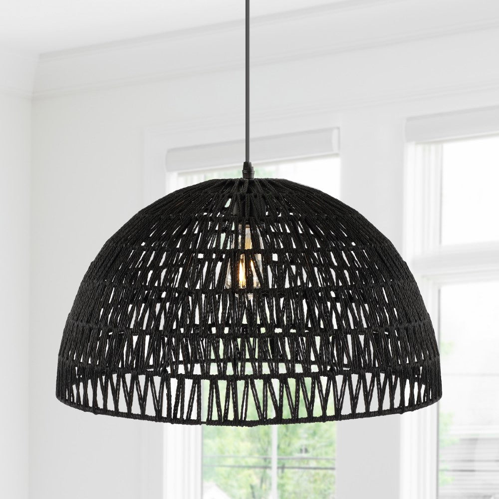 Wasp 20" Woven Rattan Dome LED Pendant