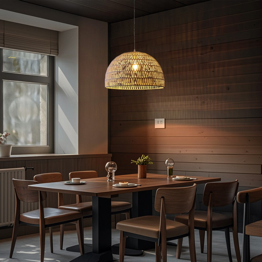 Wasp 20" Woven Rattan Dome LED Pendant