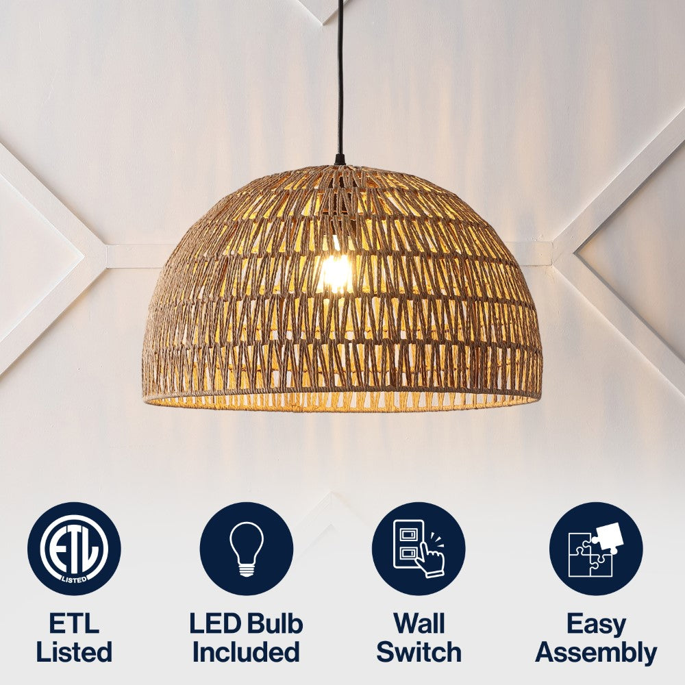 Wasp 20" Woven Rattan Dome LED Pendant