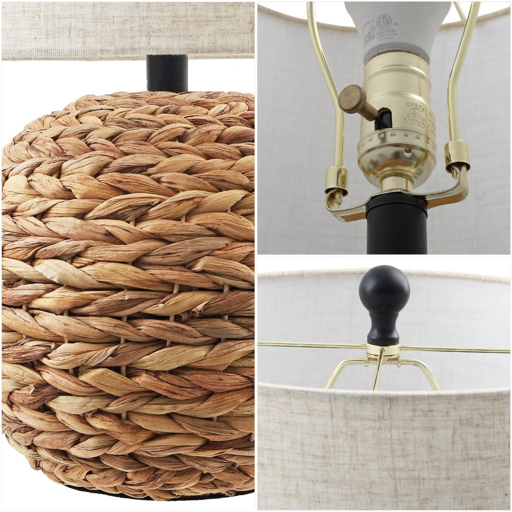 Eclipse 21.5" Modern Coastal Woven Rattan Globe LED Table Lamp