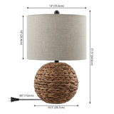 Eclipse 21.5" Modern Coastal Woven Rattan Globe LED Table Lamp
