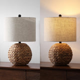 Eclipse 21.5" Modern Coastal Woven Rattan Globe LED Table Lamp