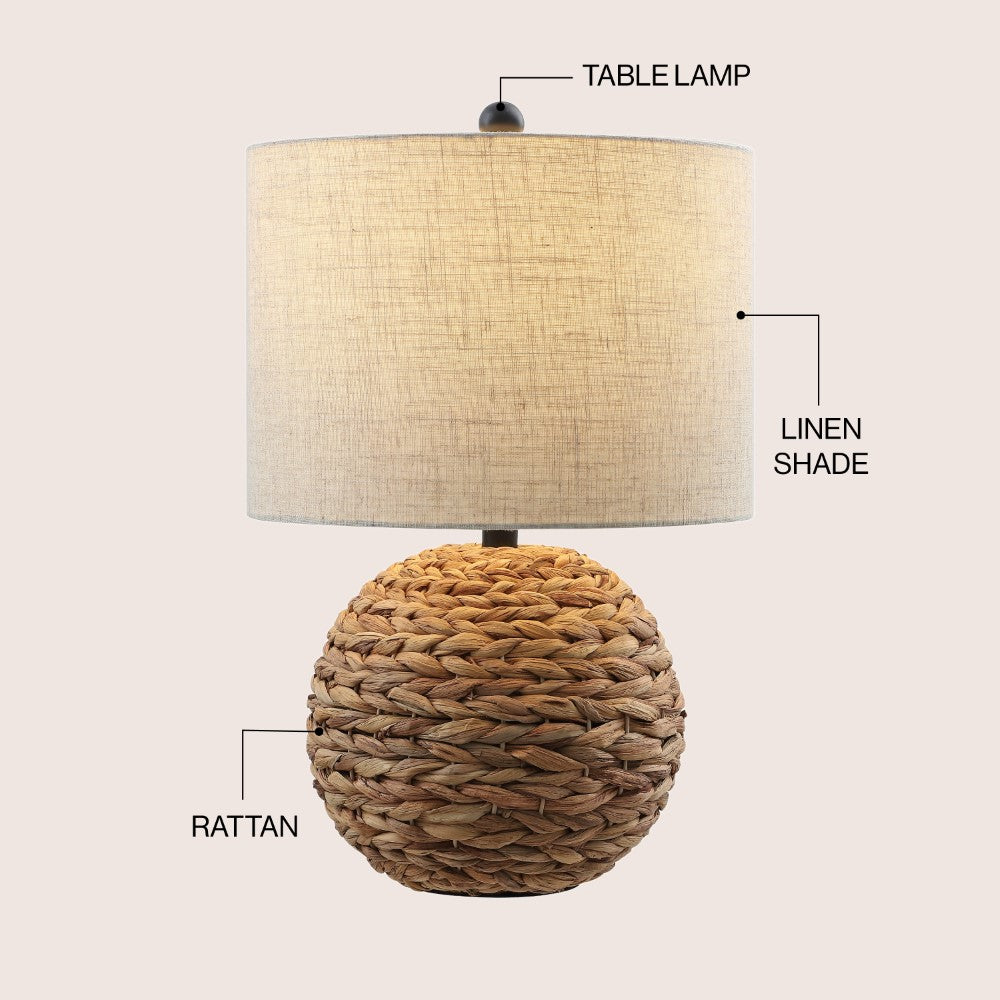 Eclipse 21.5" Modern Coastal Woven Rattan Globe LED Table Lamp