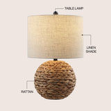 Eclipse 21.5" Modern Coastal Woven Rattan Globe LED Table Lamp