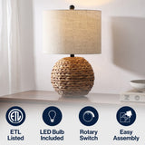 Eclipse 21.5" Modern Coastal Woven Rattan Globe LED Table Lamp
