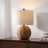 Eclipse 21.5" Modern Coastal Woven Rattan Globe LED Table Lamp