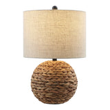 Eclipse 21.5" Modern Coastal Woven Rattan Globe LED Table Lamp