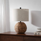 Eclipse 21.5" Modern Coastal Woven Rattan Globe LED Table Lamp